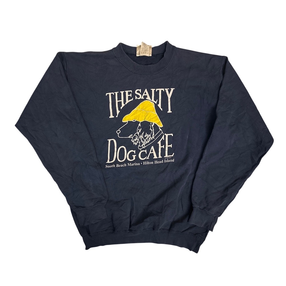 Vintage 1989 Salty Dog Cafe Sweatshirt Hanes Ultimate Cotton Navy Blue Small